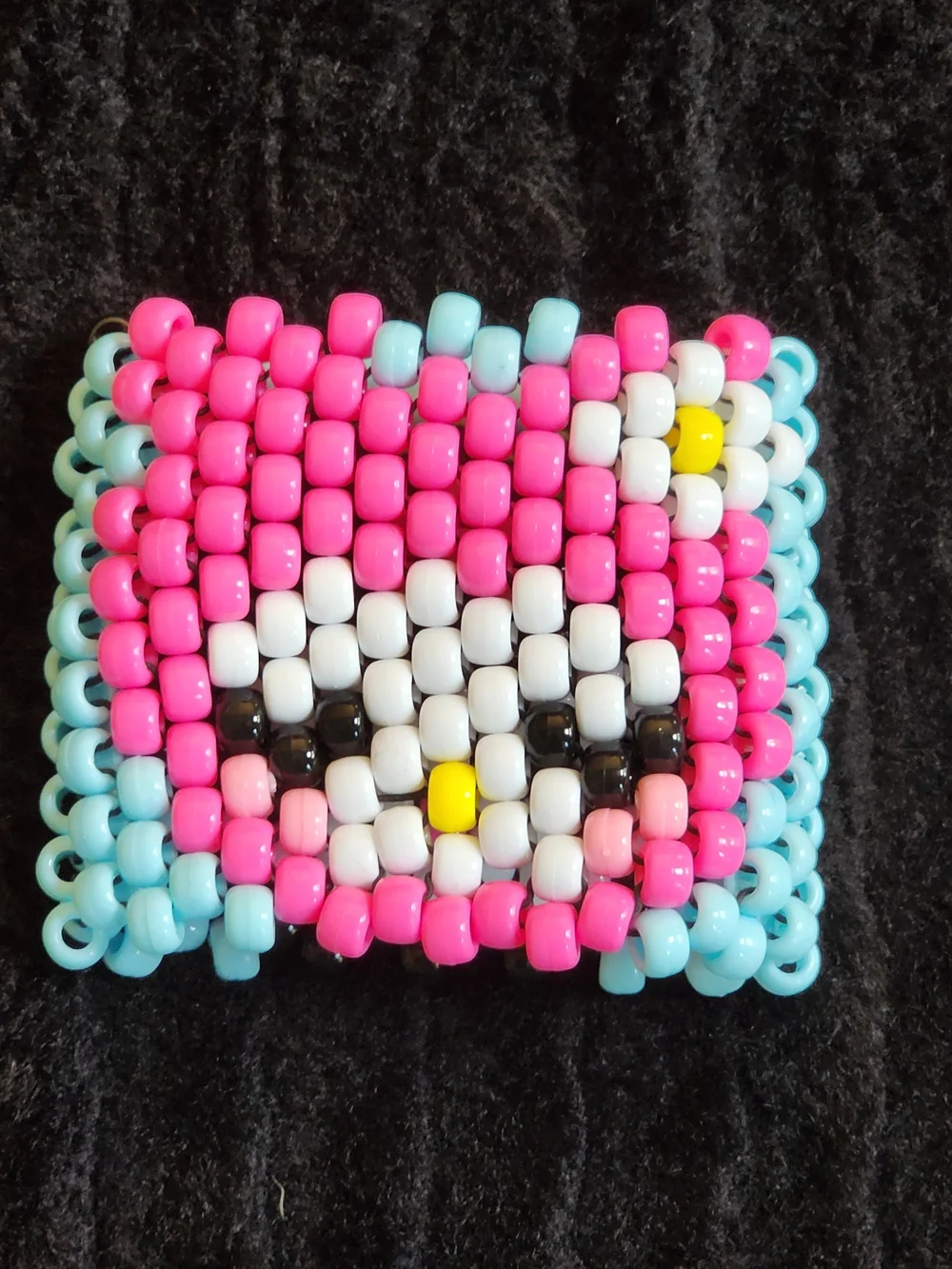 Handmade Beaded Kandi Cuff Bracelet in Black, White, Pink & Blue